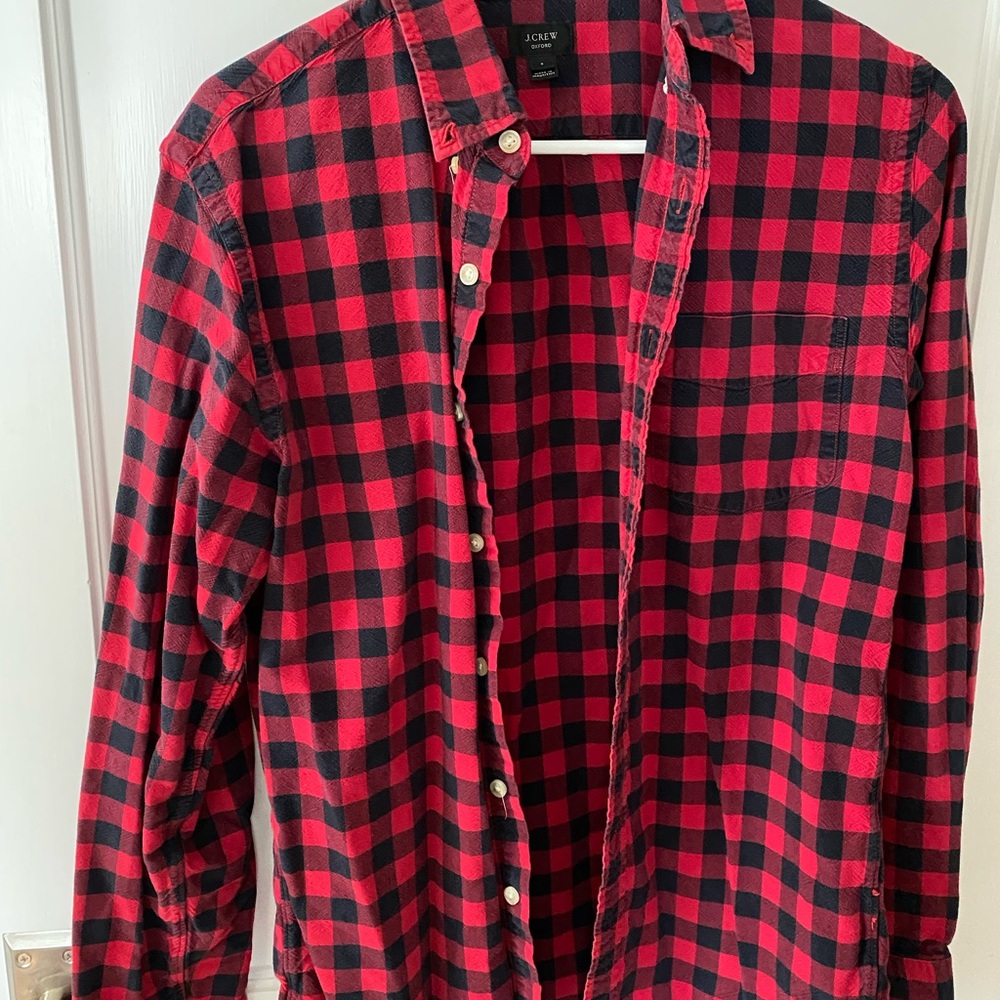J. Crew Men's Black and Red Checkered Shirt